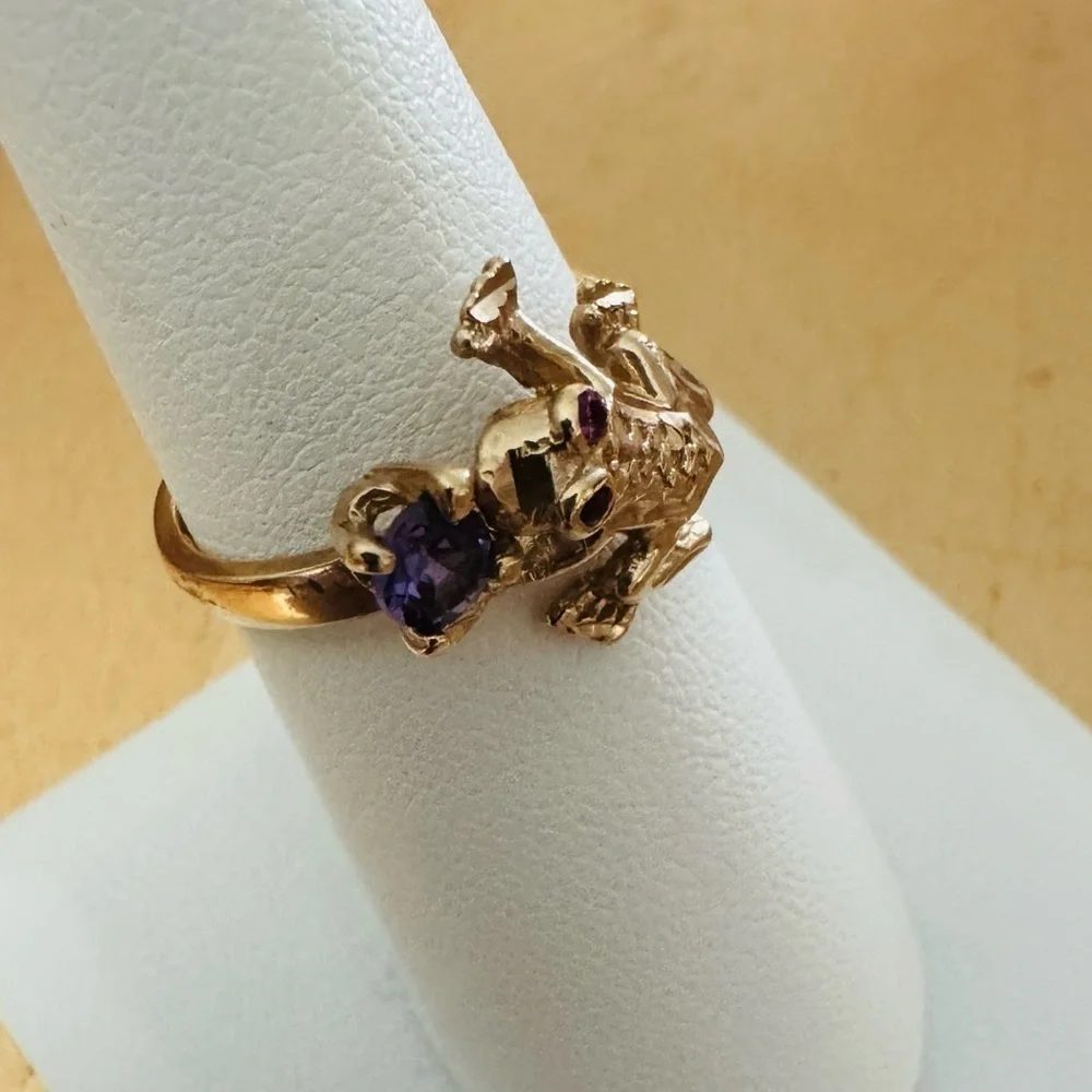 14K Yellow Gold Vintage Frog Ring Novelty Statement size 7